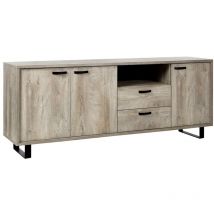 Meublorama - Design-Buffet xl 220cm mit 3 Türen und 2 Schubladen für das Wohnzimmer in hellem Eichenfarbton, Kollektion newton