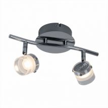 Deckenleuchte Deckenlampe Spotlampe Wohnzimmerlampe Schlafzimmerleuchte, 2 flammig Spots beweglich, Glas silber klar satiniert, 2x led 3W 300Lm