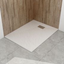 Witen&nock - Design Smc Duschwanne Weiß Steinoptik Mit Edelstahl Abflussrinne Duschtasse 100x80cm