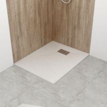 Witen&nock - Design Duschwanne Weiß Steinoptik Edelstahl Abflussrinne 90x80 Cm