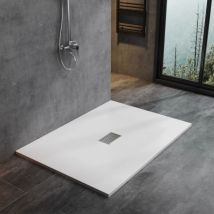 Design Duschwanne Weiß Steinoptik Edelstahl Abflussrinne 140x100 cm