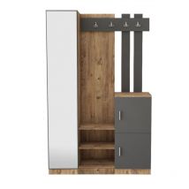 Eingangsmöbel ANKA – Naturholz – Anthrazit – 1 Schrank mit 6 Regalen, 1 Schrank mit 2 Regalen, 3 Regale, 4 Kleiderhaken – 131,6 x 37,5 x 179,7 cm