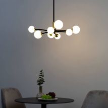 Design Hängeleuchte mit gebogenen Armen schwarz 8 Weißglaskugeln - Azoria