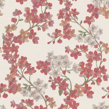 YÖL - Design id Cream White Cherry Blossom Floral Print Red Petals Vinyl Wallpaper