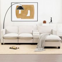 Design moderne : canapé sectionnel avec espace de rangement, port de chargement usb, lampe de lecture, porte-gobelet Canapé chenille 3 places avec