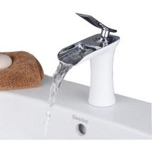 Design Moderne de Robinet Cascade, Robinet salle de bain, Poignée unique Robinet de lavabo pour Salle bain lavabo et Lavabo, Peinture blanche et