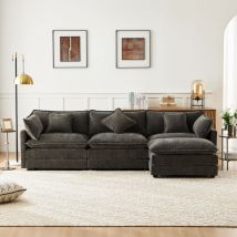 Design moderne, meubles rembourrés, tissu chenille, canapé trois places, canapé rembourré, canapé d'angle avec repose-pieds, canapé d'angle en forme
