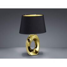 Reality Leuchten - Tischleuchte Taba Keramik Gold - Stoffschirm Schwarz, Höhe 33cm