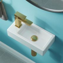 Horow - Design Waschtisch Kleines Gäste Wc Handwaschbecken Hahnloch Links Waschbecken 37 x 18cm, Mini Hängewaschbecken