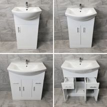 Designer Bathroom Vanity Basin Sink Unit Storage - White - Various Sizes, 450mm-with Tap/Waste - White