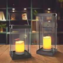 Technik@all - Technik All led Design Laternen 2er Set 'Garda' – mit Flackerlicht, Timer & Batterien – Metall & Glas – Innen/Außen