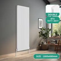 NRG - Designer Radiator White Flat Panel Column Bathroom Central Heating Vertical 1800x680mm Double