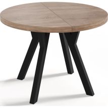 Designer Runder Ausziehbarer Esstisch - Loft-stil, Platzsparend - Schwarze Beine - 100 Bis 150cm - Für 5-8 Personen - Hergestellt In Eu - Sonoma Eiche