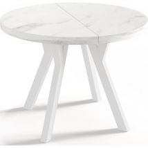 Designer Runder Ausziehbarer Esstisch - Loft-stil, Platzsparend - Weiße Beine - 100 Bis 150 Cm - Für 5-8 Personen - Hergestellt In Eu - Marmor Weiß - 