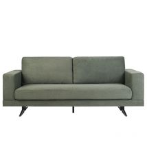 Miliboo - Designersofa mit 3 Sitzplätzen aus khakigrünem Chenille-Stoff und schwarzem Metall lennon
