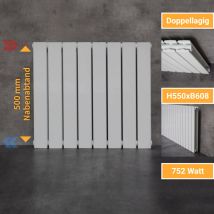 Witen&nock - Designheizkörper Austauschheizkörper mit seitlichen Anschlüssen na 500 mm Flachheizkörper weiß 752 Watt Doppellagig 550x604 mm