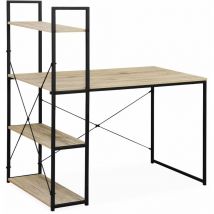 Sweeek - Desk with integrated 4-shelf bookcase, Loft, Natural, 113x64x120 cm