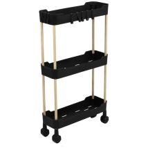 Desserte à roulettes noire – 3 niveaux – L.40 x P.13.5 x H.68 cm – Plastique – FORNORD