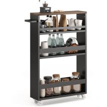 Bealife - Desserte de Cuisine Étagère de Cuisine à Roulette 4 Niveaux Hauteur de La Dernière Étagère 35cm Meuble Rangement Noir