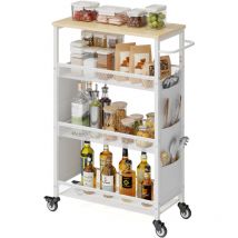 Bealife - Desserte de Cuisine Étagère de Cuisine à Roulette Métal 4 Niveaux 6 Poches Latérales Meuble Rangement Chariot Blanc