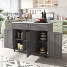 Fortuna Lai - Desserte de cuisine, Chariot de table 129x76x91, 5cm, avec plateau rabattable, étagères intérieures, îlot de cuisine sur 5 roues avec 2