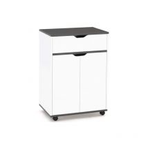 Idmarket - Desserte de cuisine cosy placard avec tiroir bois blanc et plateaux gris L.60 cm