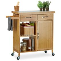 Desserte de cuisine, bambou, 4 roulettes, plan de travail en marbre, tiroirs, hlp 85,5 x 89,5 x 36 cm, nature - Relaxdays