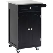 Homcom - Desserte de cuisine multi-rangements 1 tiroir placard 2 portes avec étagère porte-torchons mdf noir acier inox.