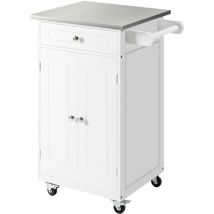 Desserte de cuisine multi-rangements 1 tiroir placard 2 portes avec étagère porte-torchons mdf blanc acier inox.
