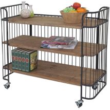 Desserte Hhg-073, Chariot, Table Roulante, Sapin, Bois Massif, Vintage 84x98x36cm