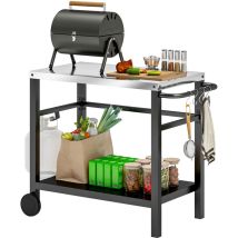 Outsunny - Desserte jardin - chariot pour plancha barbecue - étagère, 4 + 1 crochets - métal gris plateau acier inox