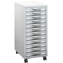 Desserte mobile Polly 12 tiroirs grise