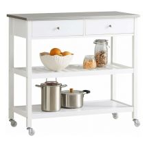 SoBuy FKW47-W Desserte roulante Chariot de cuisine de 2 étages avec grand plan de travail en Acier Inox