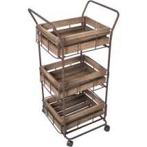 Antic Line Créations - Desserte sur roulettes en fer 3 caisses en bois