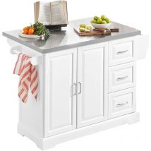 FKW41-ST Desserte sur roulettes Meuble de Cuisine de Service Roulant en Bois - Plans de Travail Rabattables en Acier inox - Haute Qualité et