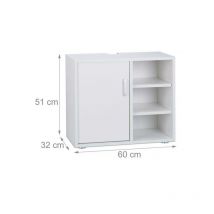 Dessous de lavabo meuble salle de bain 1 porte 3 étagères wc mdf blanc