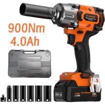 Tilswall - Destornillador de impacto inalámbrico de 20V con ajuste de par de 3 etapas (380/600/900Nm), mandril de 1/2 'y adaptador de 3/8', batería