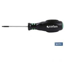 Destornillador torx 15 x 80 , Destornillador torx modelo Victoria con placa trasera de golpeo y varilla total hasta el final del mango, con huella