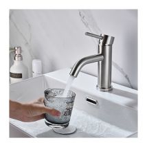 Detbom - Wasserhahn Bad Einhebelmischer Waschbecken Warm und Kaltwasserhähne Badezimmer Waschtischarmatur aus Edelstahl Klassischer Gebürsteter