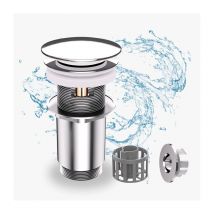 DETBOM Bonde de Lavabo Bonde Pop-up avec Trop-plein Automatique Universelle Bonde de Vidage en Acier Inox Chromé