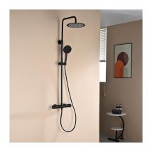 Columna de Ducha Termostática Kit de Ducha Redondo Negro Sistema de Ducha de Acero Inoxidable de Altura Ajustable - Detbom