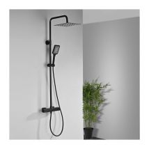 Detbom - Columna de Ducha Termostática Sistema de Ducha Negro Conjunto de Ducha de Altura Ajustable con Mezclador Termostático para Baño Cabezal de