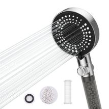 Detbom - Douchette À Main 6 Jets Au Choix Pommeau De Douche Chromé Avec Bouton Stop Douchette Avec Anti Calcaire Filtrant Et Coton Pp Remplaçabl