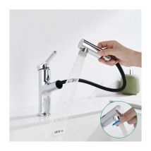 Detbom - Grifo de Baño con Ducha Extraíble Grifo Mezclador para Lavabo con 2 Chorros Grifo Mezclador Cromado para Baño