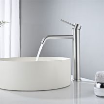 Detbom - Miscelatore Per Lavabo Alto Rubinetto Per Bagno Per Lavandino E Lavabo Rubinetto Per Lavabo Classico In Acciaio Inossidabile Spazzolato