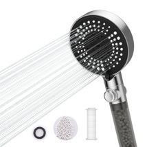 Detbom - Douchette à Main 6 Jets au Choix Pommeau de Douche Chromé avec Bouton Stop Douchette avec Anti Calcaire Filtrant et Coton pp Remplaçabl