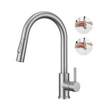 Detbom - Robinet de Cuisine avec Douchette Extractible Mitigeur Cuisine Bec Rotatif Mitigeur d'Évier en Acier Nickel Brossé