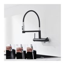 Detbom - Mitigeur Mural De Cuisine Noir Robinet Cuisine Avec Douchette 3 Jets Mitigeur D'Évier Avec Tuyaux Extractible Robinetterie En Acier Inox 