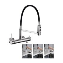 Detbom – Mitigeur Mural De Cuisine Avec Douchette Extractible 3 Jets – Acier Inox Brossé – Rotation 360° – Entraxe 150 Mm – Débit 9 L/min