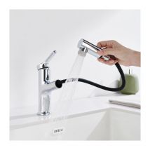 Detbom - Mitigeur de Lavabo avec Douchette Extractible Robinet Salle de Bain avec 2 Modes Mitigeur Salle de Bain pour Lavabo et Vasque Chrome